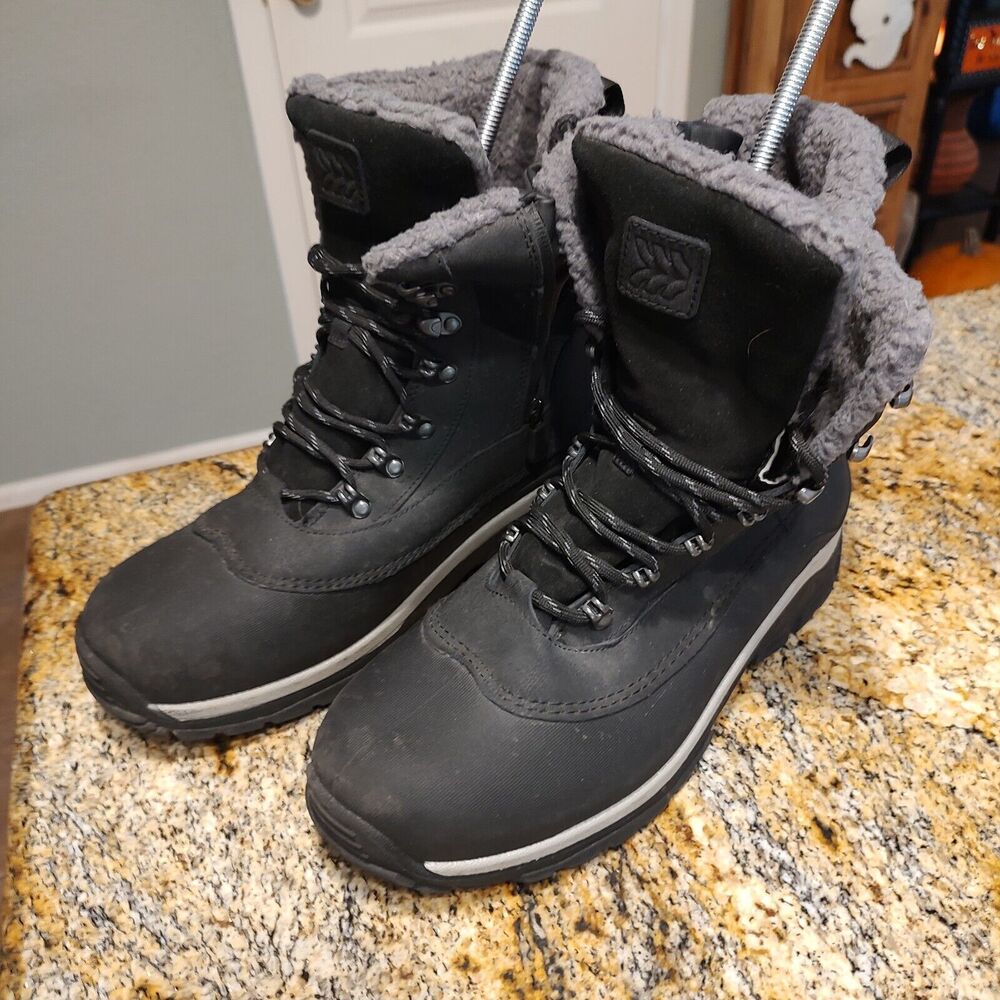 All in Motion Men's Jordan Waterproof Winter Boots Black Sz 11 Leather Faux Fur